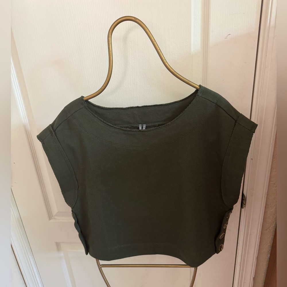Anthropologie Forest Green Knit Top with button detail on sides - Picture 1 of 7